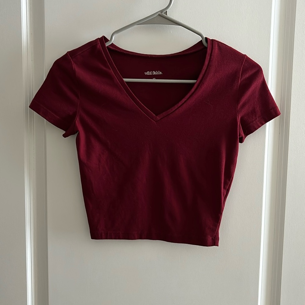 wild fable solid maroon cropped v-neck top (XS)